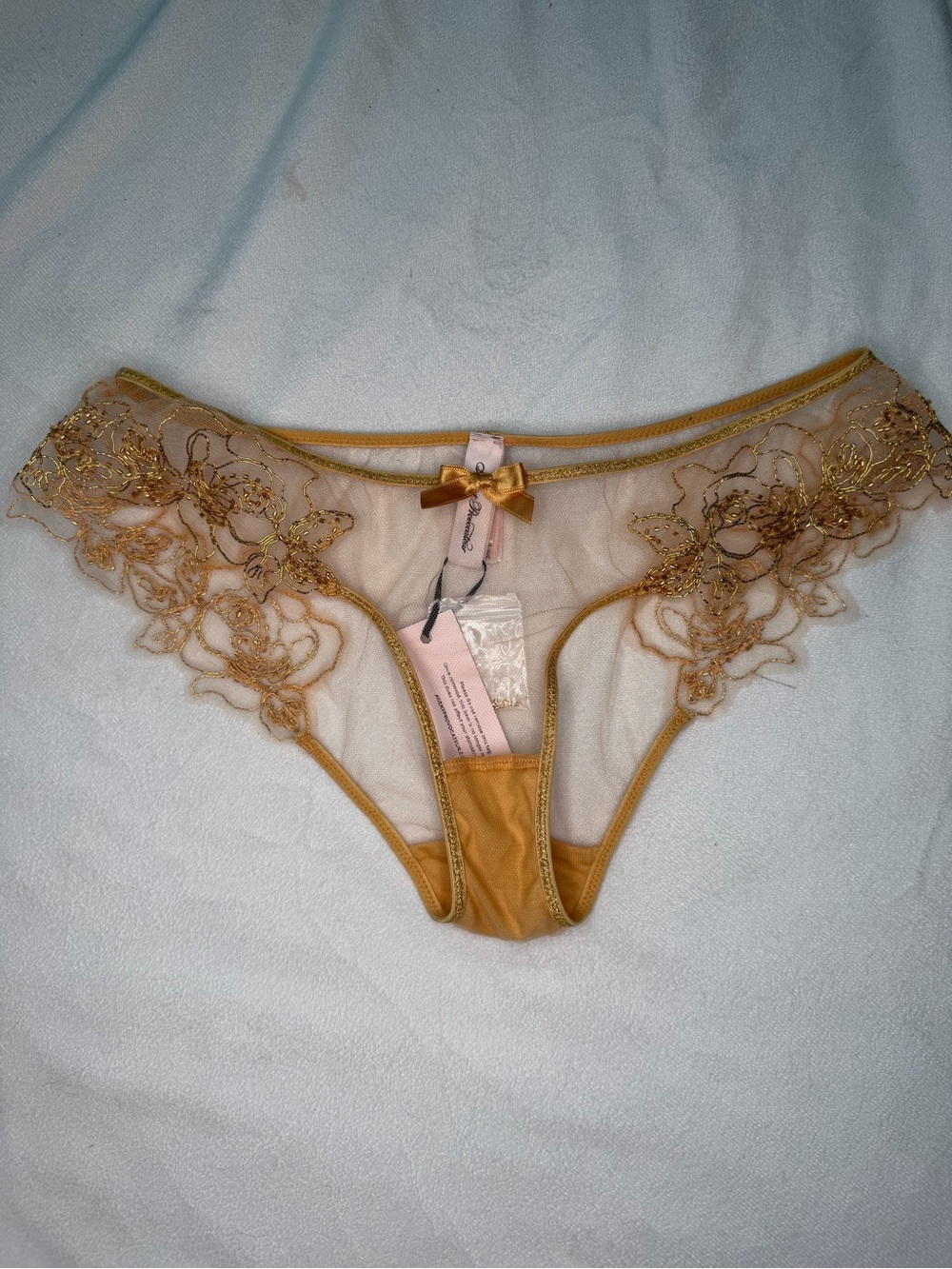 Agent Provocateur Gold Embroidered Sheer Thong